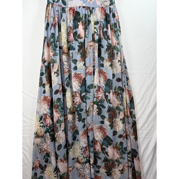 Floral V-Neck Maxi Dress Sleeveless Crystal Brooch Dusty Blue Formal NWT sz 4 - Picture 7 of 16